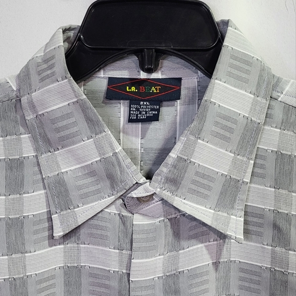 L.A.BEAT NWT Light Gray Windowpane Collared Short Sleeve Dress Shirt Size 2XL - Picture 2 of 6
